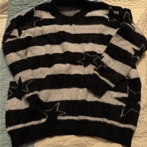 Y2K Black and Gray Striped Sweater with Star Pattern